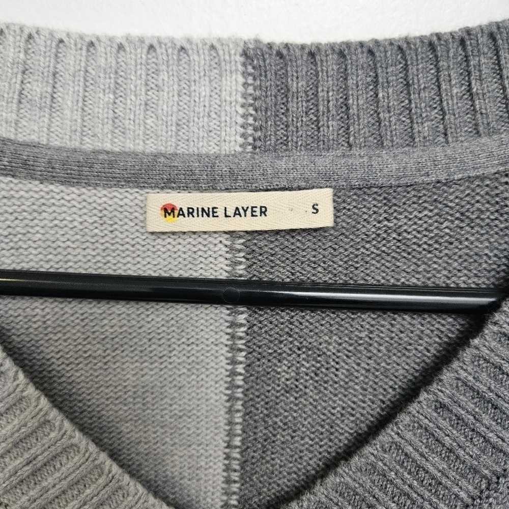 Marine LayerTwo-Tone Gray Women's Sz S Oversized Boxy Merino Wool Blend Sweater - Picture 3 of 14